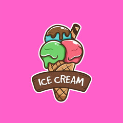 Modern colorful ice cream logo hand drawn with cone