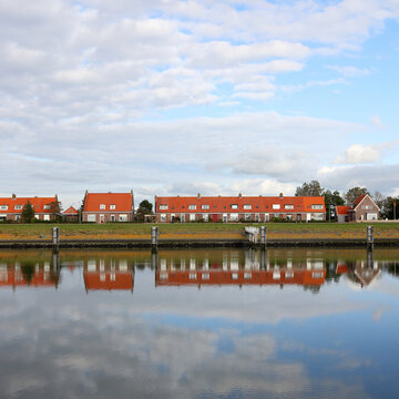 Dutch houses on a dike