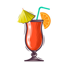 Tequila sunrise cocktail in glass with straw