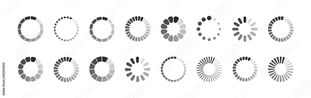 Poster Set of vector Loading icons. Circle progress bar. Load icon for app ui, website, software interface.