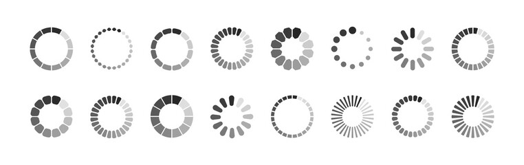Set of vector Loading icons. Circle progress bar. Load icon for app ui, website, software interface.