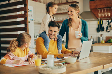 Happy family enjoying in their time together at home.