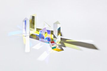 Abstract complex set of glass prisms with reflection.