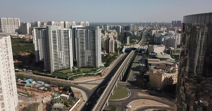 Aerial Shot of Gurgaon or Gurugram in Covid-19 Lockdown in India
