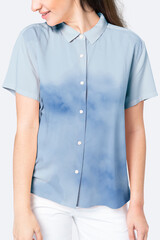 Beautiful woman wearing blue shirt apparel studio shoot