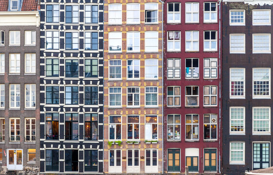 Traditional residential building windows in Amsterdam