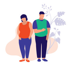 Fat People. Health And Body Conscious Concept. Vector Flat Cartoon Illustration. Man And Woman Overweight.