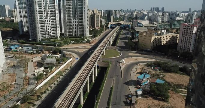 Aerial Shot of Gurgaon or Gurugram in Covid-19 Lockdown in India
