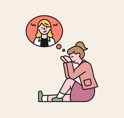 A girl is mourning as she recalls the perpetrator. A victim student being bullied. flat design style minimal vector illustration.
