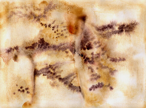 Ochre and brown abstract watercolor art
