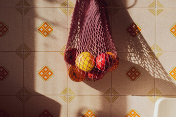 bunch of fruits in a canvas bag