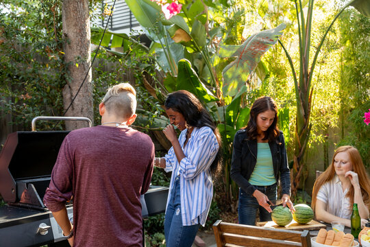 Friends prepare food