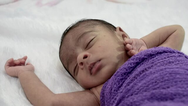 Baby Girl Sleeping Making Cry Smiling Faces While Sleep