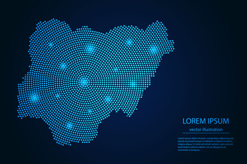 Abstract image Nigeria map from point blue and glowing stars on a dark background. vector illustration.