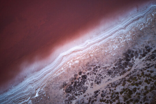 Colorful abstract background of pink salt lake