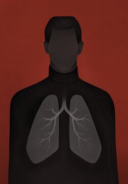 illustration Human silhouette with respiratory system (lungs)