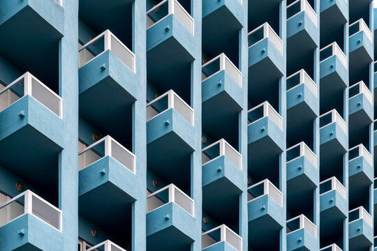 Blue facade full of balconies