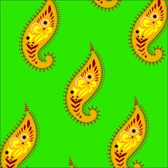 Kalamkari textile painting art from India with ornamental Mango designs