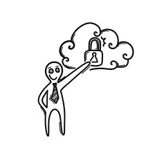 Businessman lock cloud. Doodle vector icon. Drawing sketch illustration hand drawn cartoon line eps10