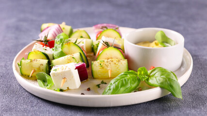 vegetarian skewer and dipping sauce