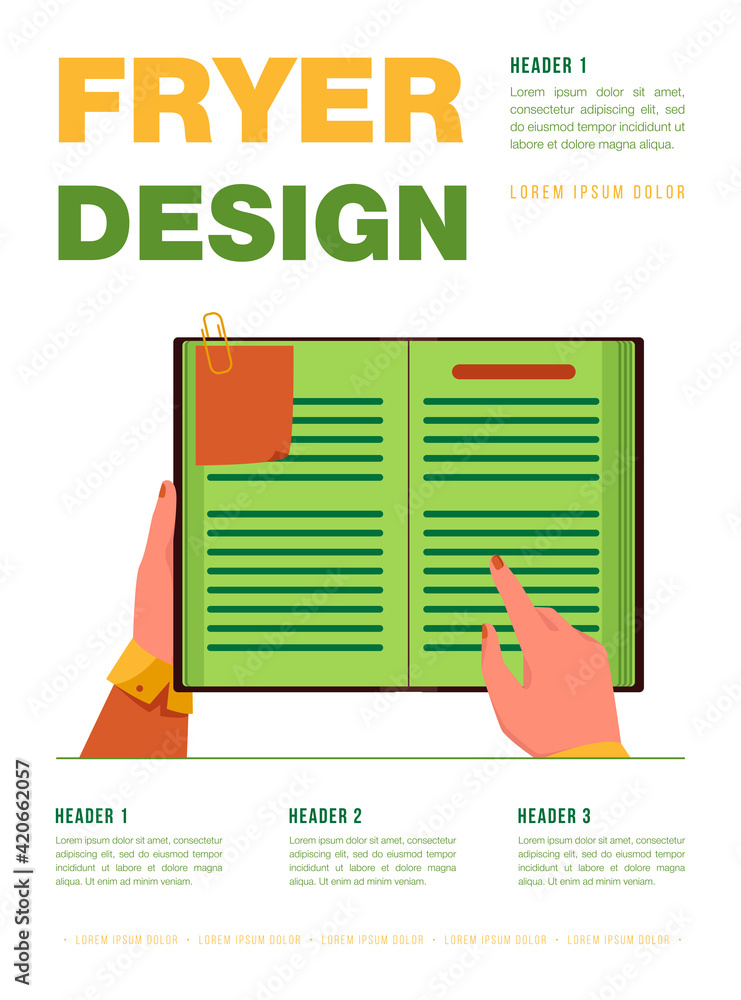 Poster hand of manager checking notes in notebook. business professional with book planner planning tasks. 