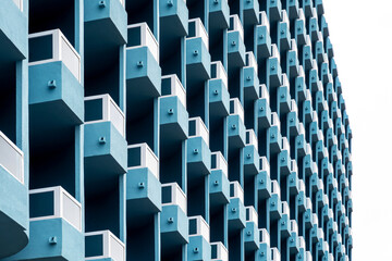 Blue facade full of balconies