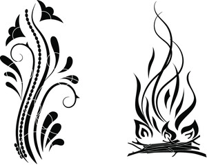 Decorative elements of flowers and fire