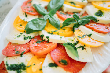 Tomato and fresh mozzarella cheese with fresh basil