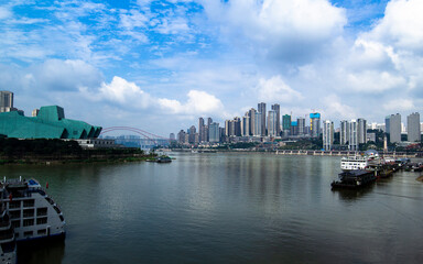 Naklejka premium Confluence of Two Rivers in Chongqing