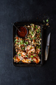 Peruvian Pork Chicharron with chaufa rice