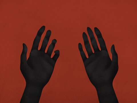 illustration of hands on red background