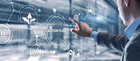Business Action Plan strategy concept on virtual screen. Time management