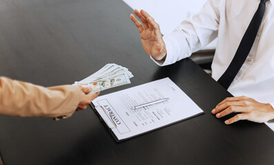 Corruption, Illegal money, Businesspeople giving bribe of money for making a contract..