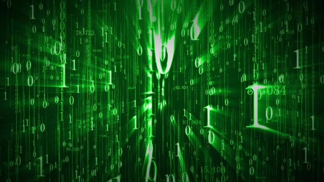 Computer binary matrix digital rain information flow whereabouts