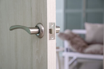 View of living room through open door