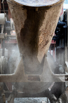 A concrete mixture in action.