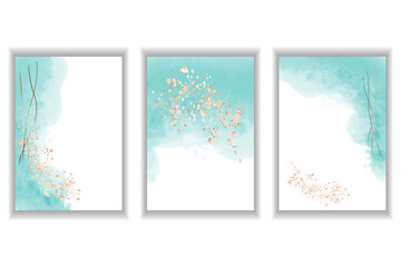 Watercolor cards for invitations, congratulations, business cards. Set of vector illustrations.
