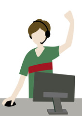 eスポーツ・ゲーム対戦で勝利し、ガッツポーズをする男性