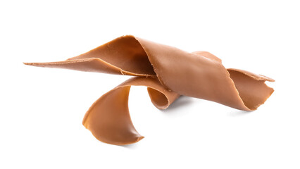 Delicious chocolate curls on white background