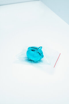 Shiny Piggy Bank In Plastic Bag
