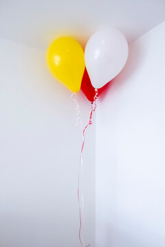Three Balloons in the corner of a white room