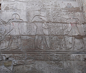 Ancient hieroglyphs at the temple of Karnak. Egypt
