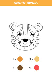 Color cute fox tiger by numbers. Worksheet for kids.