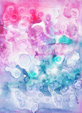 Circular Watercolour painted Design in pink and blue