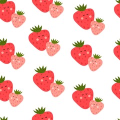 Seamless pattern with cartoon strawberries. vector flat style. hand drawing. design for fabric, textile, print, wrapper