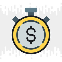 Time is money concept icon. Stopwatch with dollar sign inside. Simple color version on a light gray background