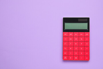 Modern calculator on color background