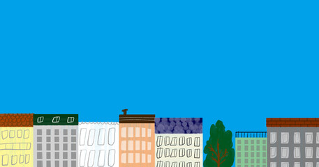 European house and blue sky illustration 