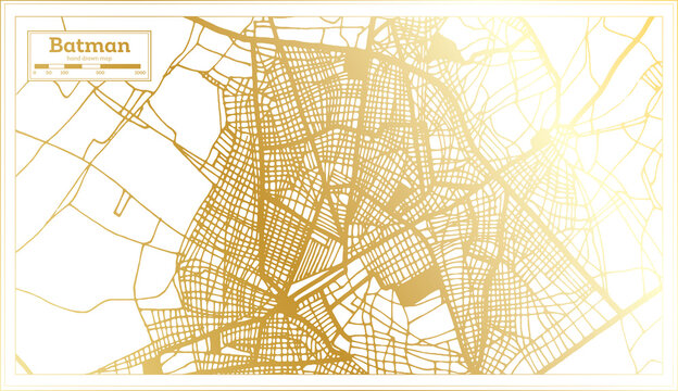 Batman Turkey City Map in Retro Style in Golden Color. Outline Map.