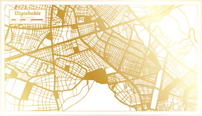 Diyarbakir Turkey City Map in Retro Style in Golden Color. Outline Map.